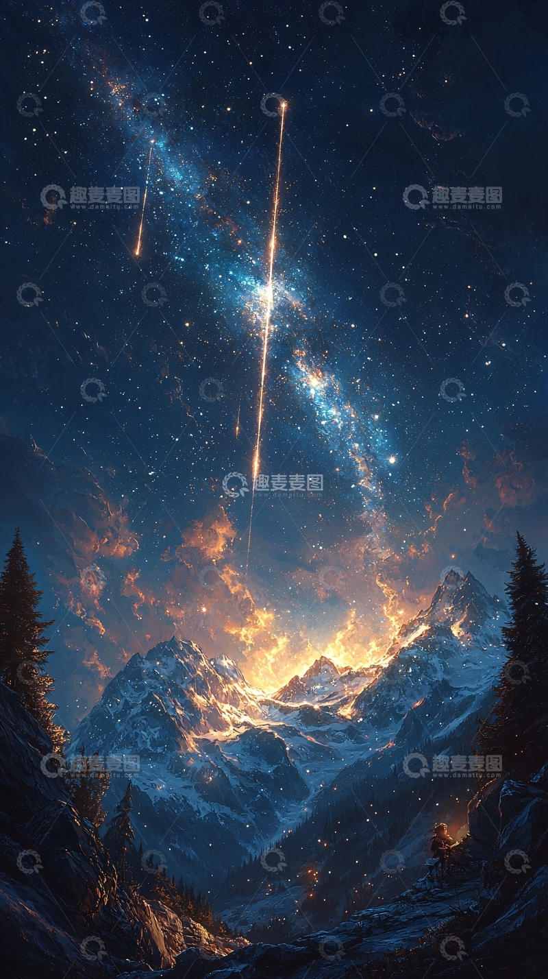 高清大图下载【趣麦麦图】星空下的雪山