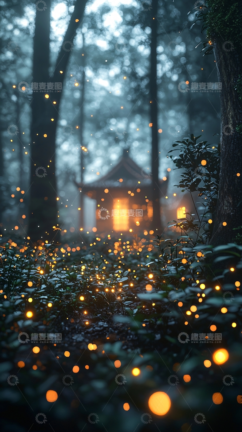 高清大图下载【趣麦麦图】萤火虫森林小屋