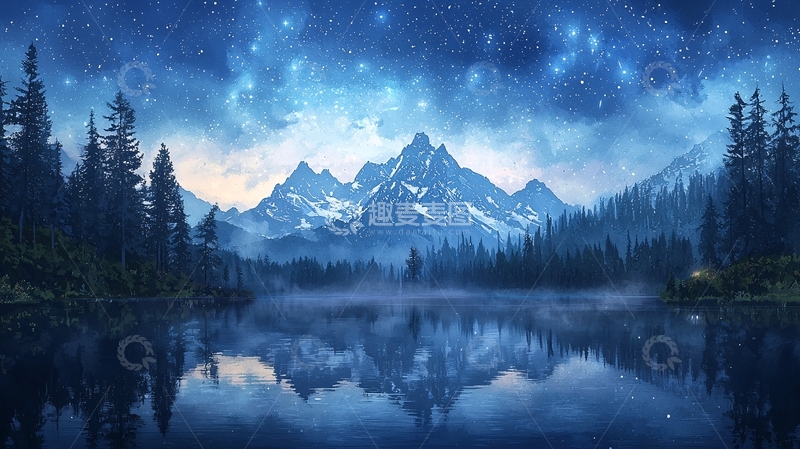 高清大图下载【趣麦麦图】星空下的宁静山湖