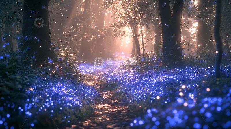 高清大图下载【趣麦麦图】梦幻森林蓝花小径