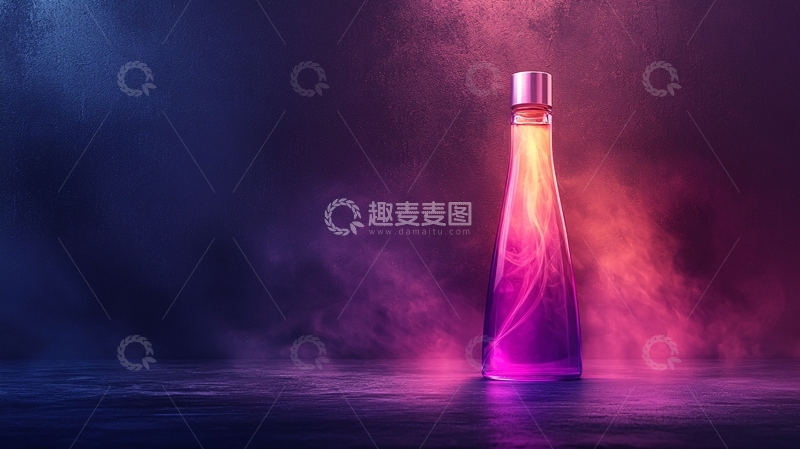 高清大图下载【趣麦麦图】瓶子霓虹光晕烟雾背景