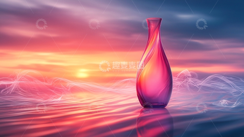 高清大图下载【趣麦麦图】日落海边玻璃瓶