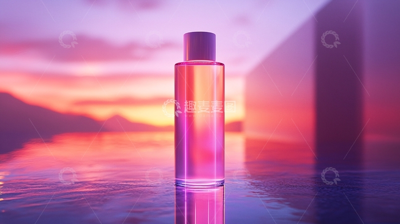 高清大图下载【趣麦麦图】粉色渐变天空下的香水瓶