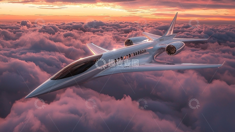 高清大图下载【趣麦麦图】超音速飞机云层日落