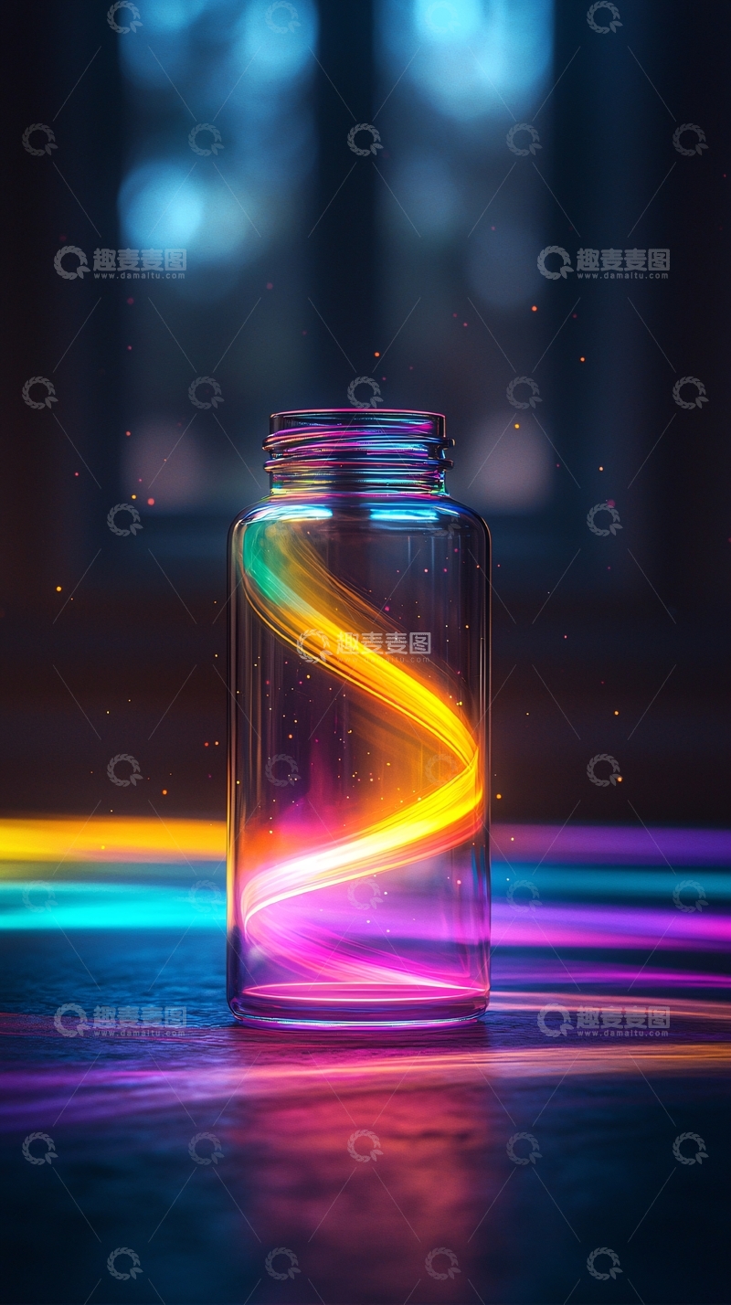 高清大图下载【趣麦麦图】玻璃瓶中的彩色光线