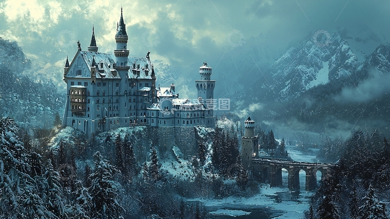 高清大图下载【趣麦麦图】雪山城堡