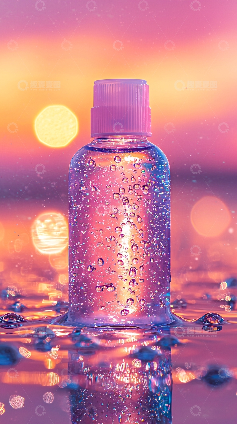 高清大图下载【趣麦麦图】粉色瓶子液体梦幻背景