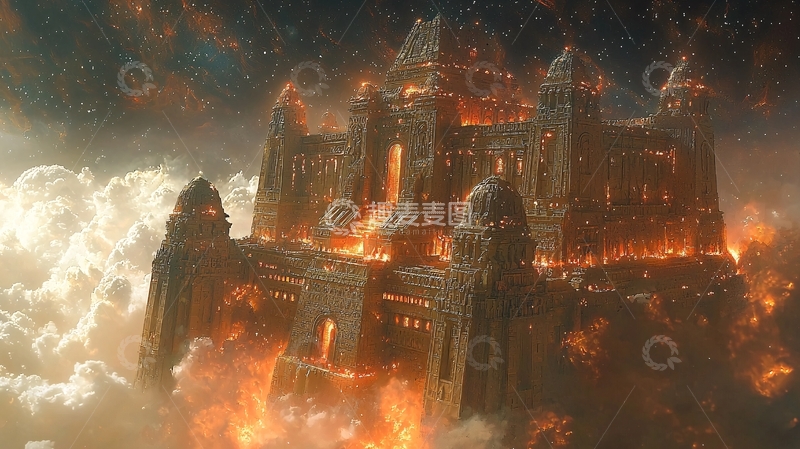 高清大图下载【趣麦麦图】云端燃烧的宏伟城堡