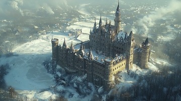 雪景中宏伟的哥特式城堡