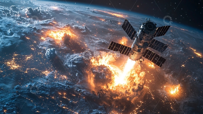 高清大图下载【趣麦麦图】太空飞船坠落地球燃烧