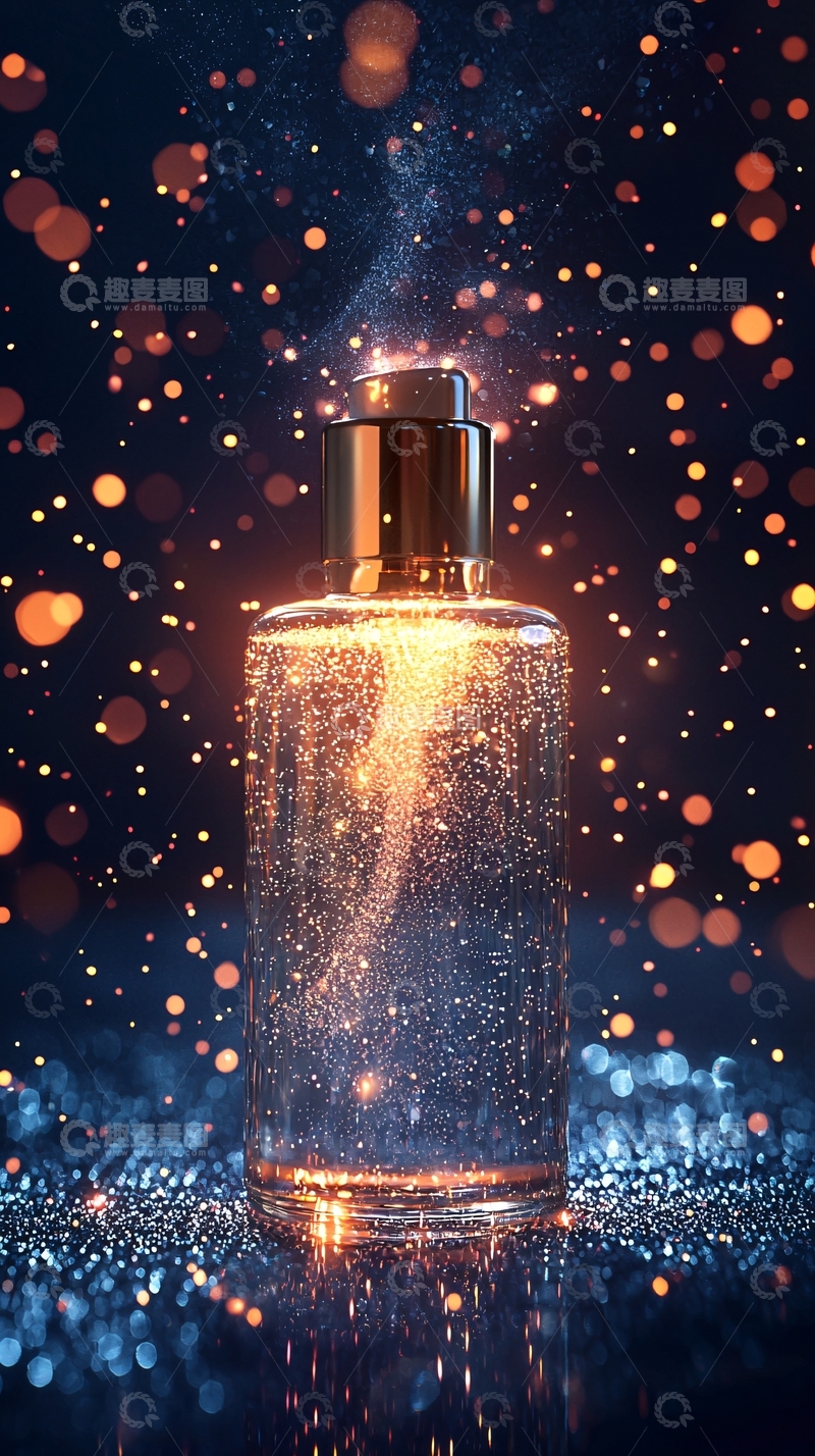 高清大图下载【趣麦麦图】金色光晕下的透明香水瓶