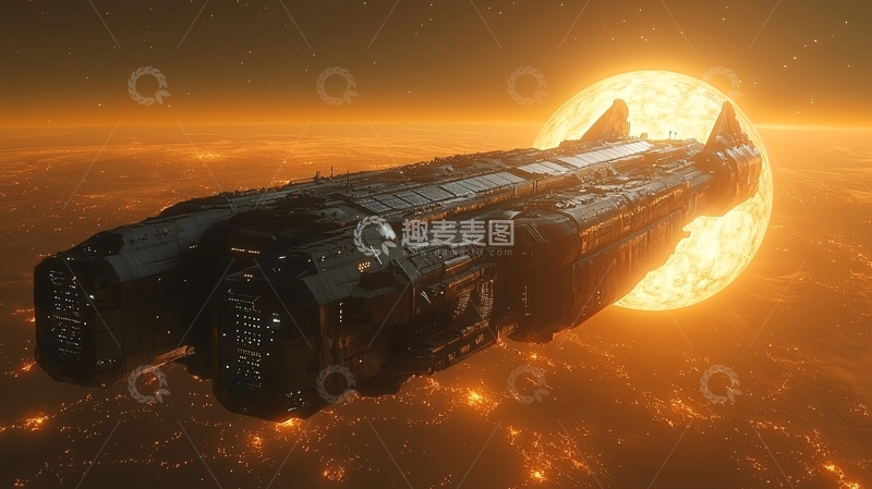 高清大图下载【趣麦麦图】太空飞船掠过红色星球