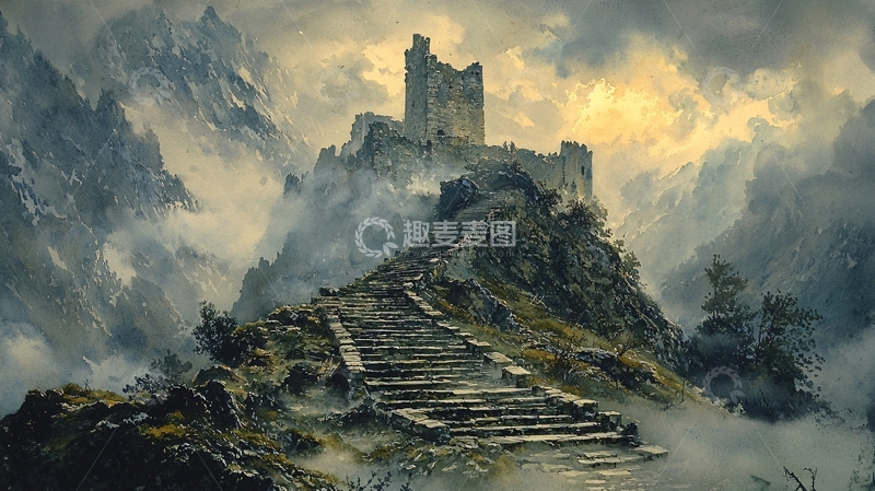 高清大图下载【趣麦麦图】山顶城堡遗址