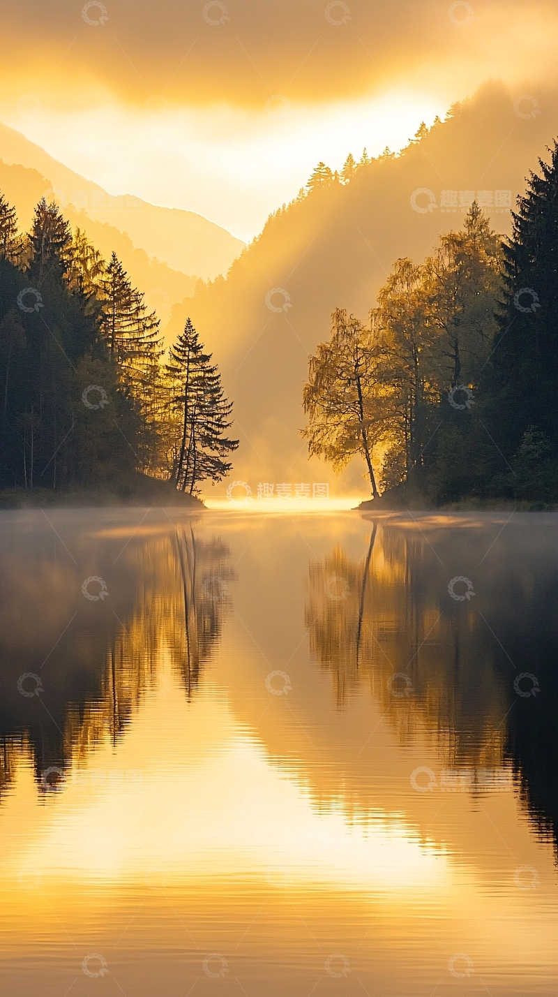 高清大图下载【趣麦麦图】清晨湖泊金色阳光