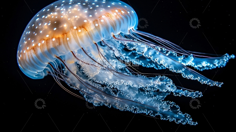 高清大图下载【趣麦麦图】闪耀的蓝色水母高清图片