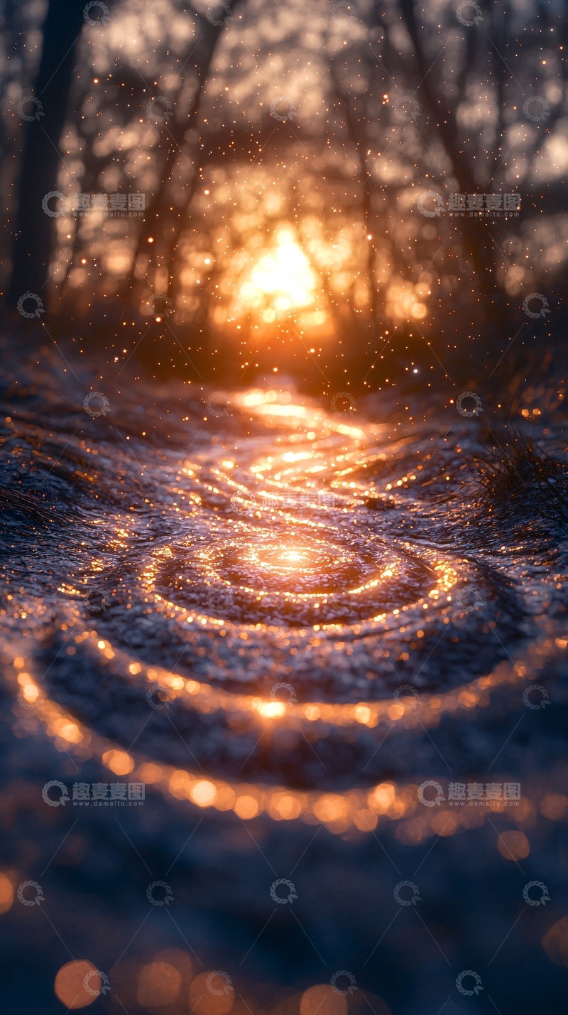 高清大图下载【趣麦麦图】森林小溪日落