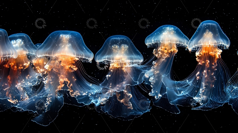 高清大图下载【趣麦麦图】深海发光水母群