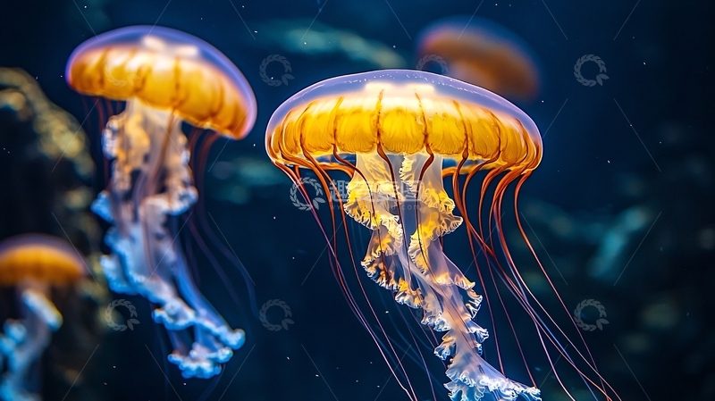 高清大图下载【趣麦麦图】水中橙色水母特写