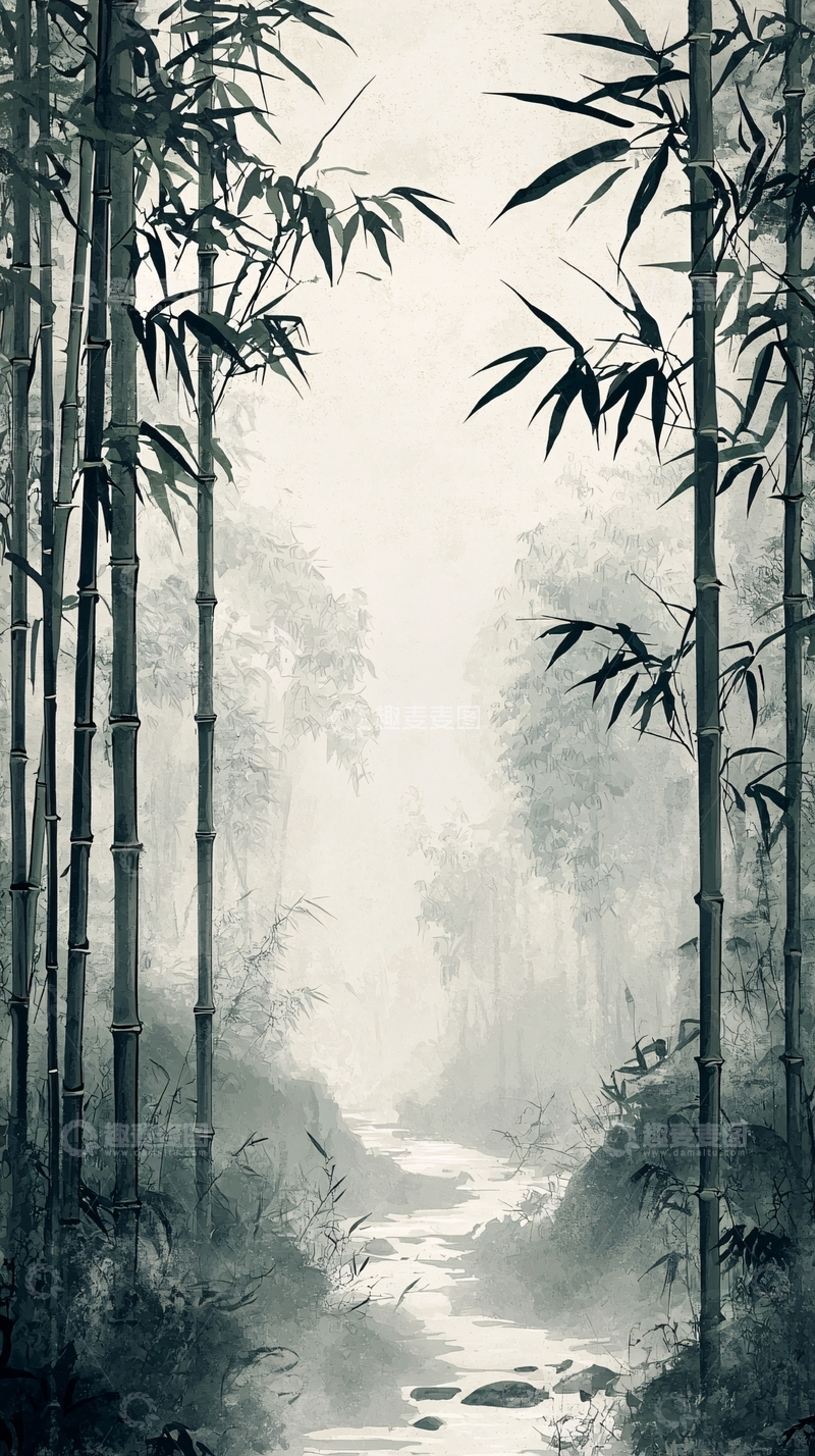 高清大图下载【趣麦麦图】水墨竹林