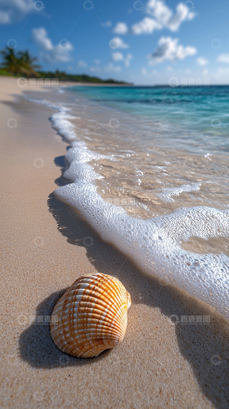 高清大图下载【趣麦麦图】海滩贝壳波浪阳光