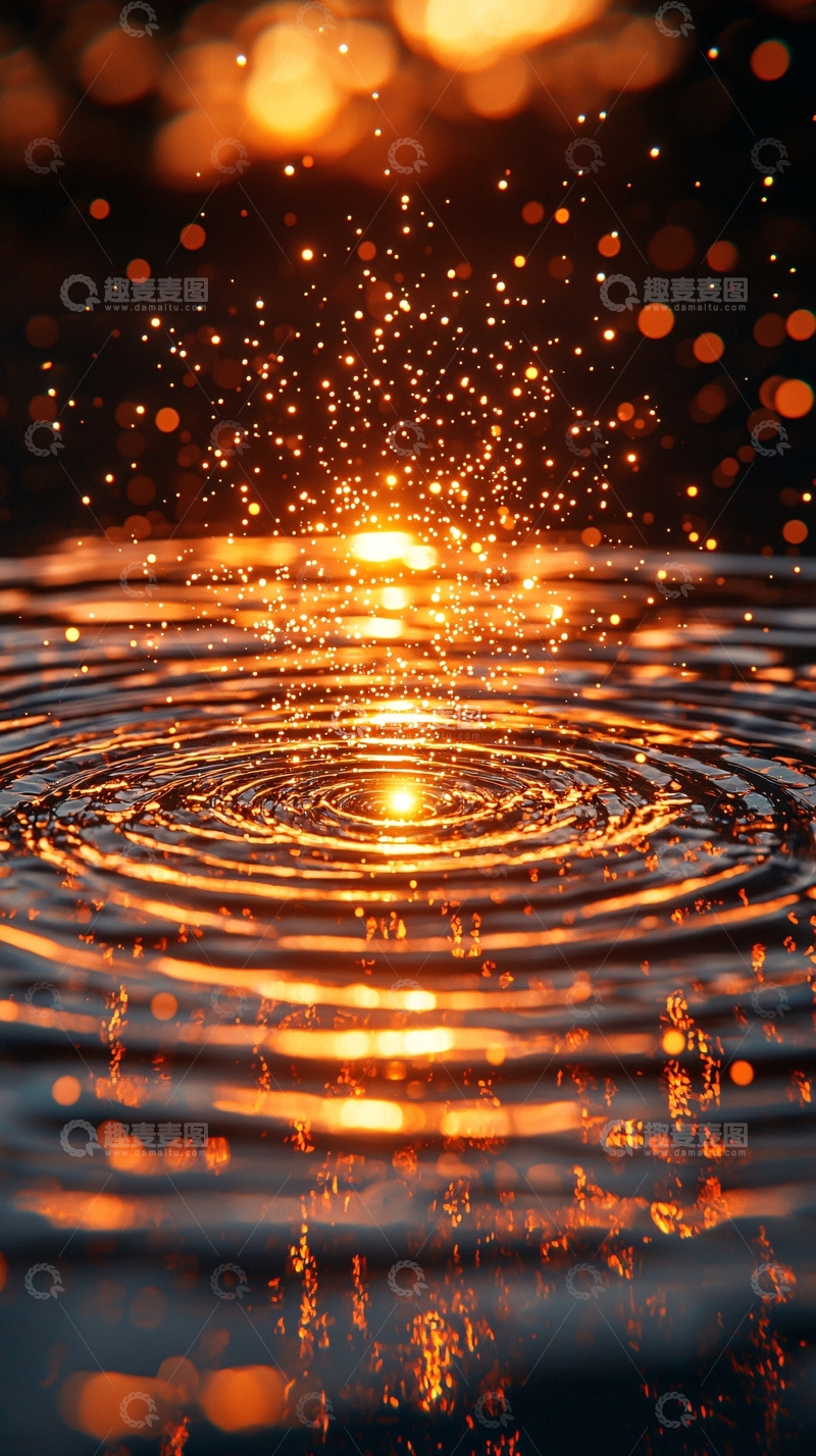 高清大图下载【趣麦麦图】夕阳下闪耀的水面涟漪