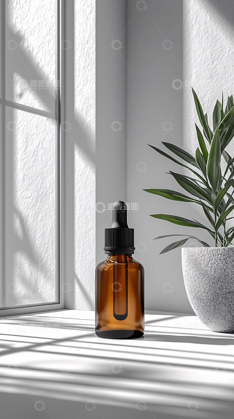 高清大图下载【趣麦麦图】棕色精油瓶在窗边