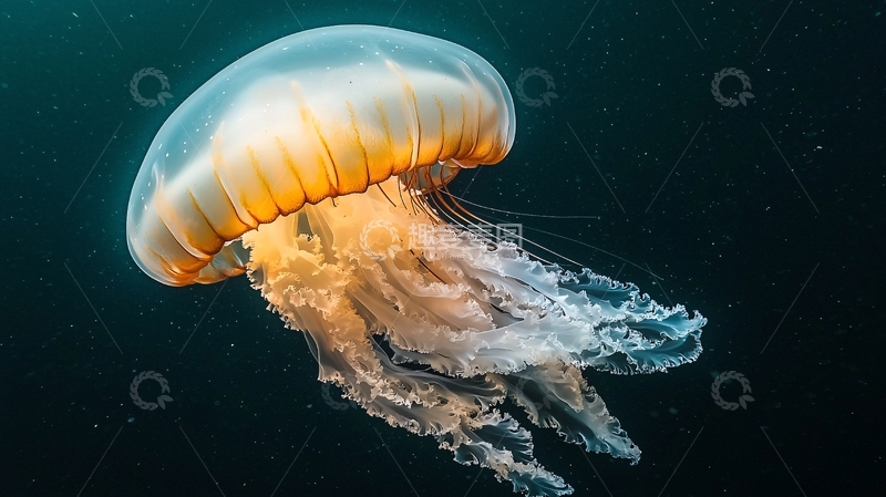 高清大图下载【趣麦麦图】巨型橙色水母深海高清图