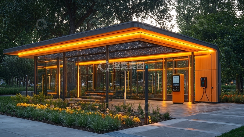 高清大图下载【趣麦麦图】夜晚公园电力充电亭