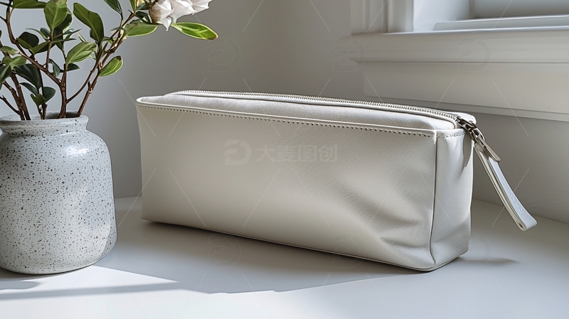高清大图下载【趣麦麦图】米白色拉链化妆包