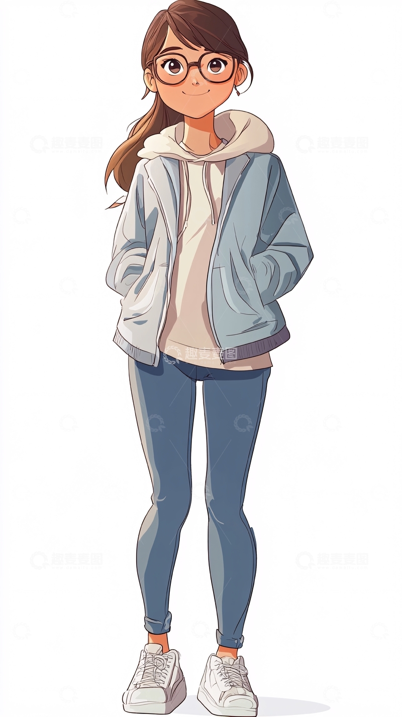 高清大图下载【趣麦麦图】可爱眼镜妹卡通人物