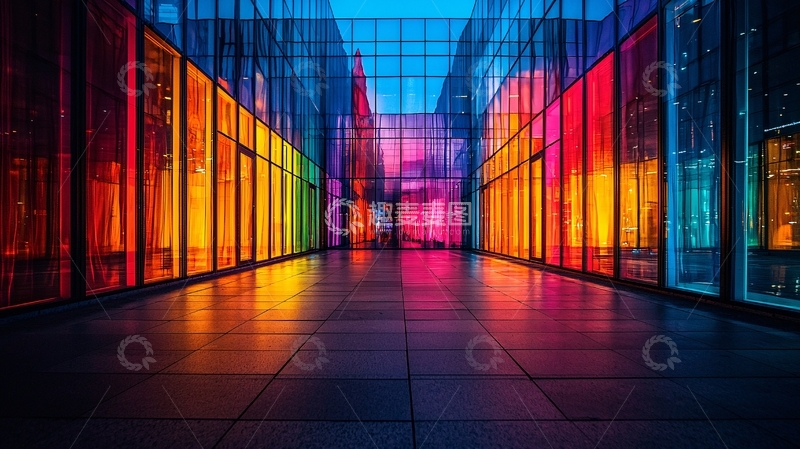 高清大图下载【趣麦麦图】彩色玻璃幕墙夜景