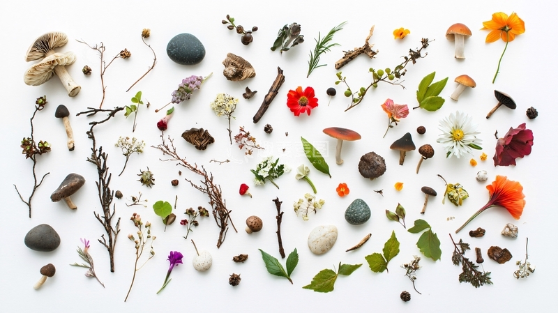 高清大图下载【趣麦麦图】自然采集物平铺素材