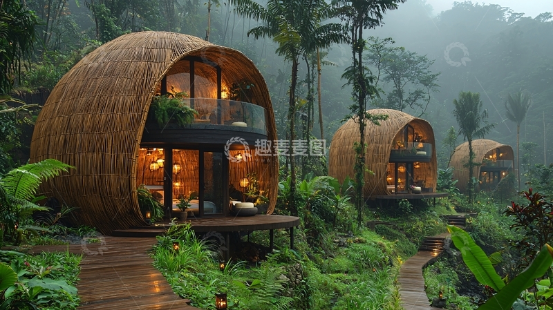 高清大图下载【趣麦麦图】雨林竹屋别墅