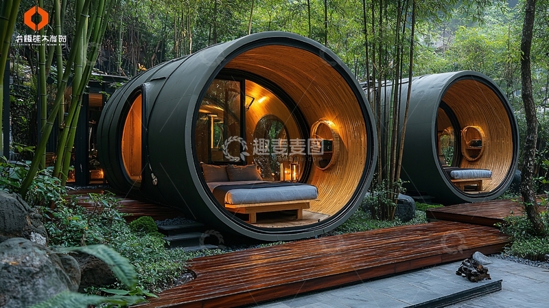 高清大图下载【趣麦麦图】竹林环抱的圆筒形小屋
