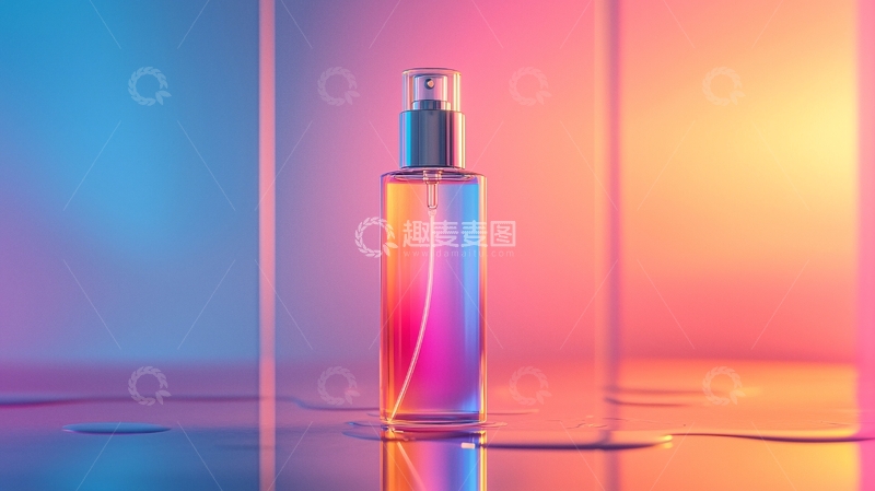 高清大图下载【趣麦麦图】彩色光晕下的透明喷雾瓶