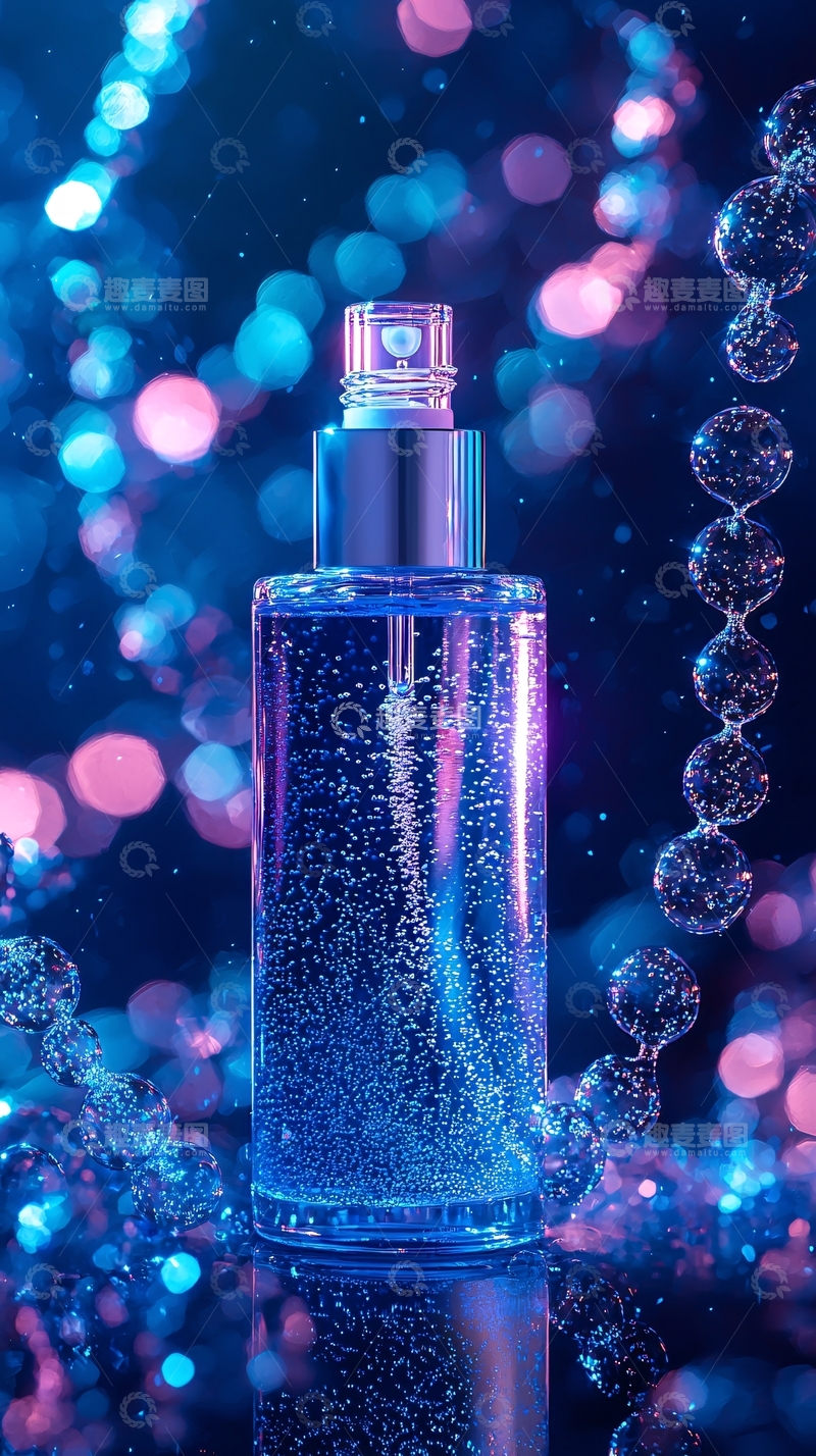 高清大图下载【趣麦麦图】蓝色调香水瓶身特写