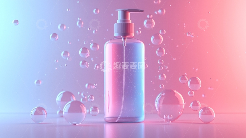 高清大图下载【趣麦麦图】粉蓝色渐变洗液瓶