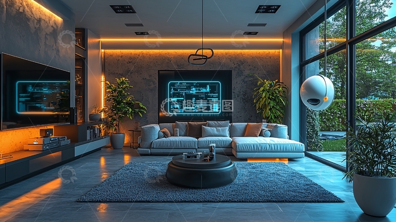 高清大图下载【趣麦麦图】现代简约风格客厅夜景