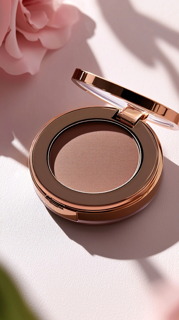玫瑰花旁的玫瑰金眼影盘
