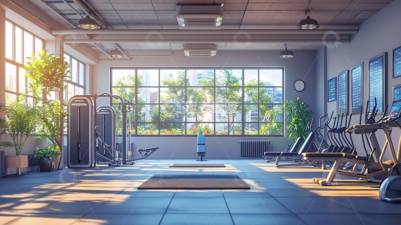高清大图下载【趣麦麦图】阳光洒进的现代化健身房