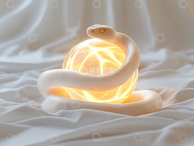 高清大图下载【趣麦麦图】白色蛇缠绕发光球体