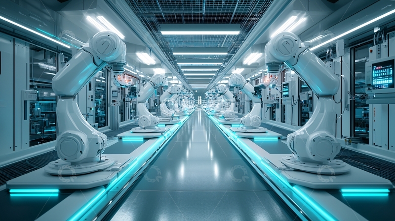 高清大图下载【趣麦麦图】未来科技感工业机器人流水线