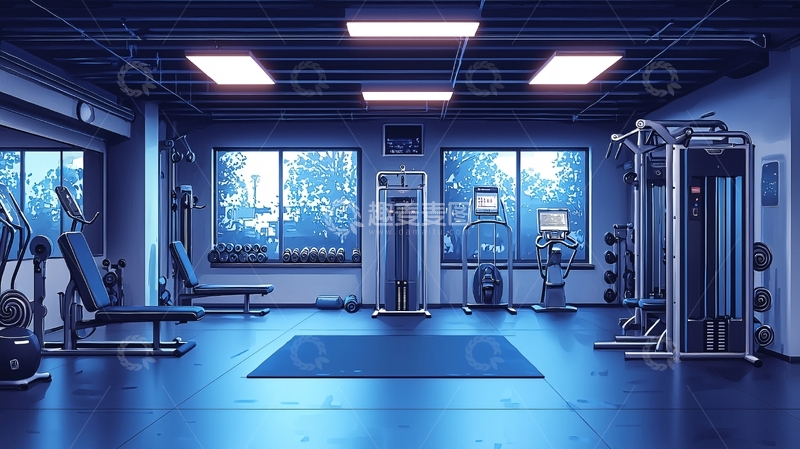 高清大图下载【趣麦麦图】蓝色调健身房室内场景