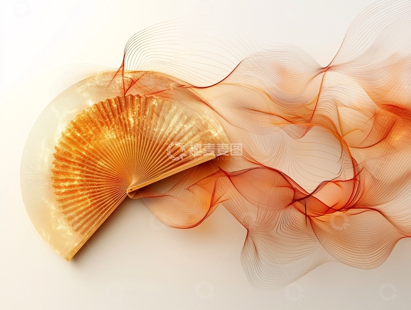 高清大图下载【趣麦麦图】金色扇子与橙色丝绸