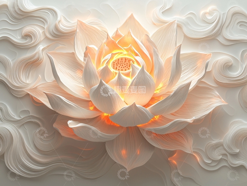 高清大图下载【趣麦麦图】白色莲花光芒绽放