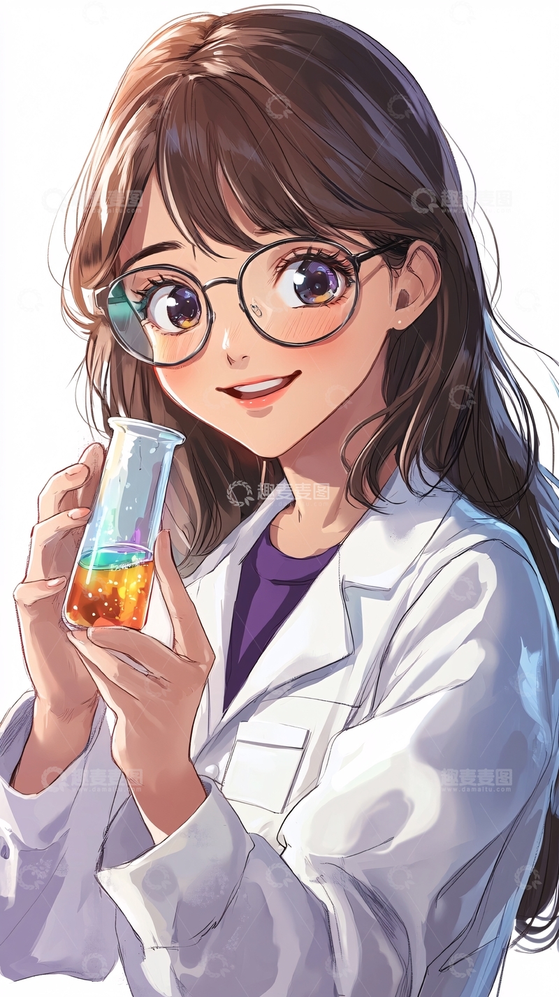 高清大图下载【趣麦麦图】戴眼镜的卡通女科学家