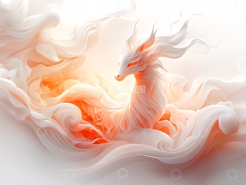 高清大图下载【趣麦麦图】云雾缭绕的白色神兽