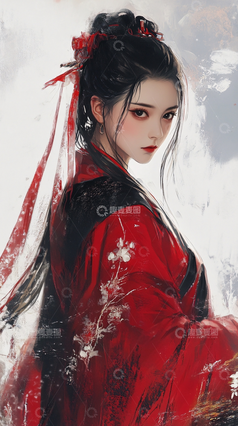 高清大图下载【趣麦麦图】红衣女子