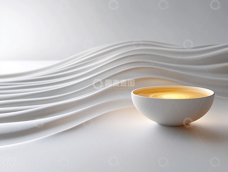 高清大图下载【趣麦麦图】极简主义白色碗和波浪背景