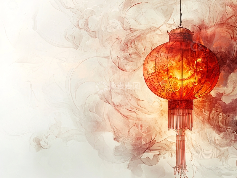 高清大图下载【趣麦麦图】红灯笼水墨画